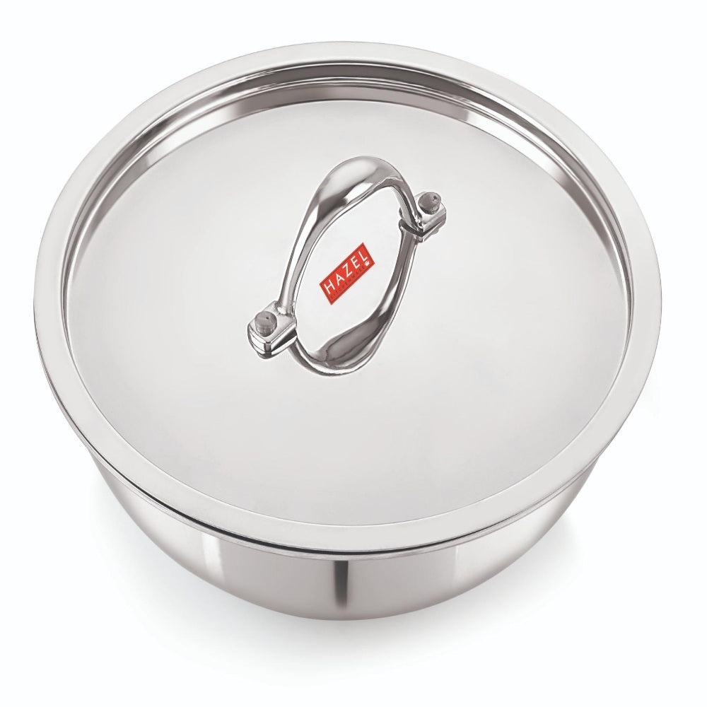 Triply Stainless Steel Induction Tasra with Steel Lid – 5.5 L, 33.8 cm