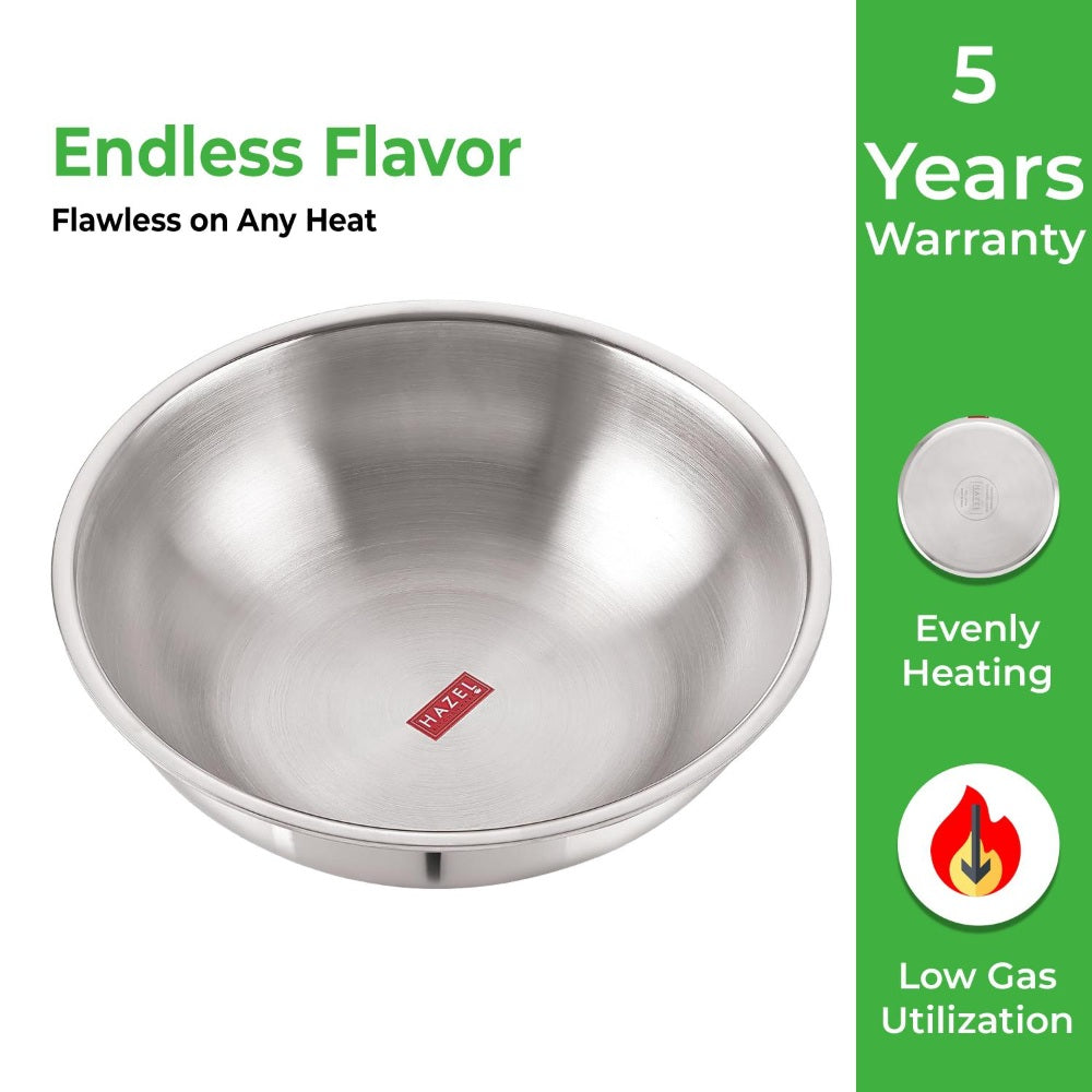 Triply Stainless Steel Induction Tasra with Steel Lid – 5.5 L, 33.8 cm