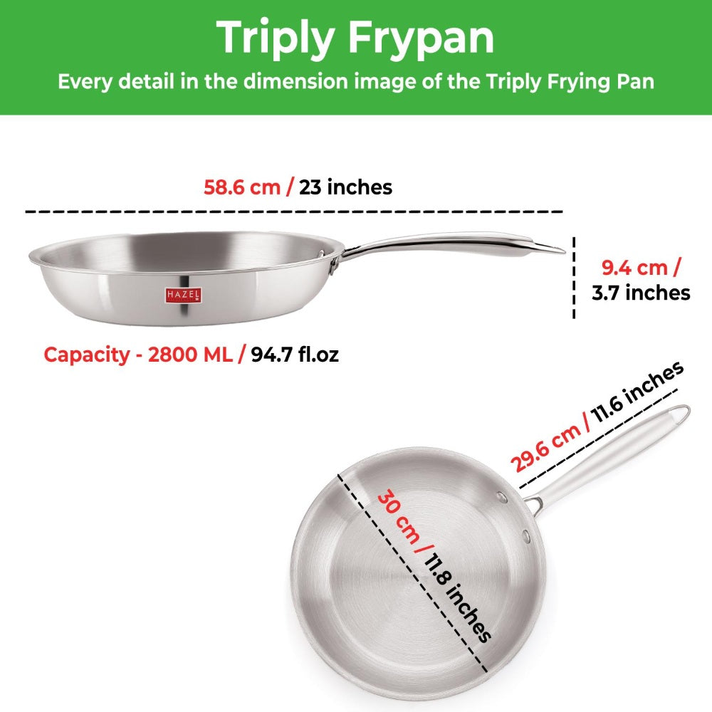 Triply Stainless Steel Induction Fry Pan with Steel Lid – 2.8 L, 30 cm