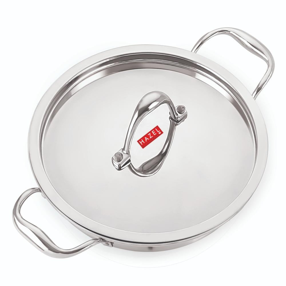 Triply Stainless Steel Kadhai with Lid, Durable Induction Cookware