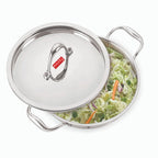 Triply Stainless Steel Induction Kadhai/ Kadai with Steel Lid – 5.8 L, 33.8 cm