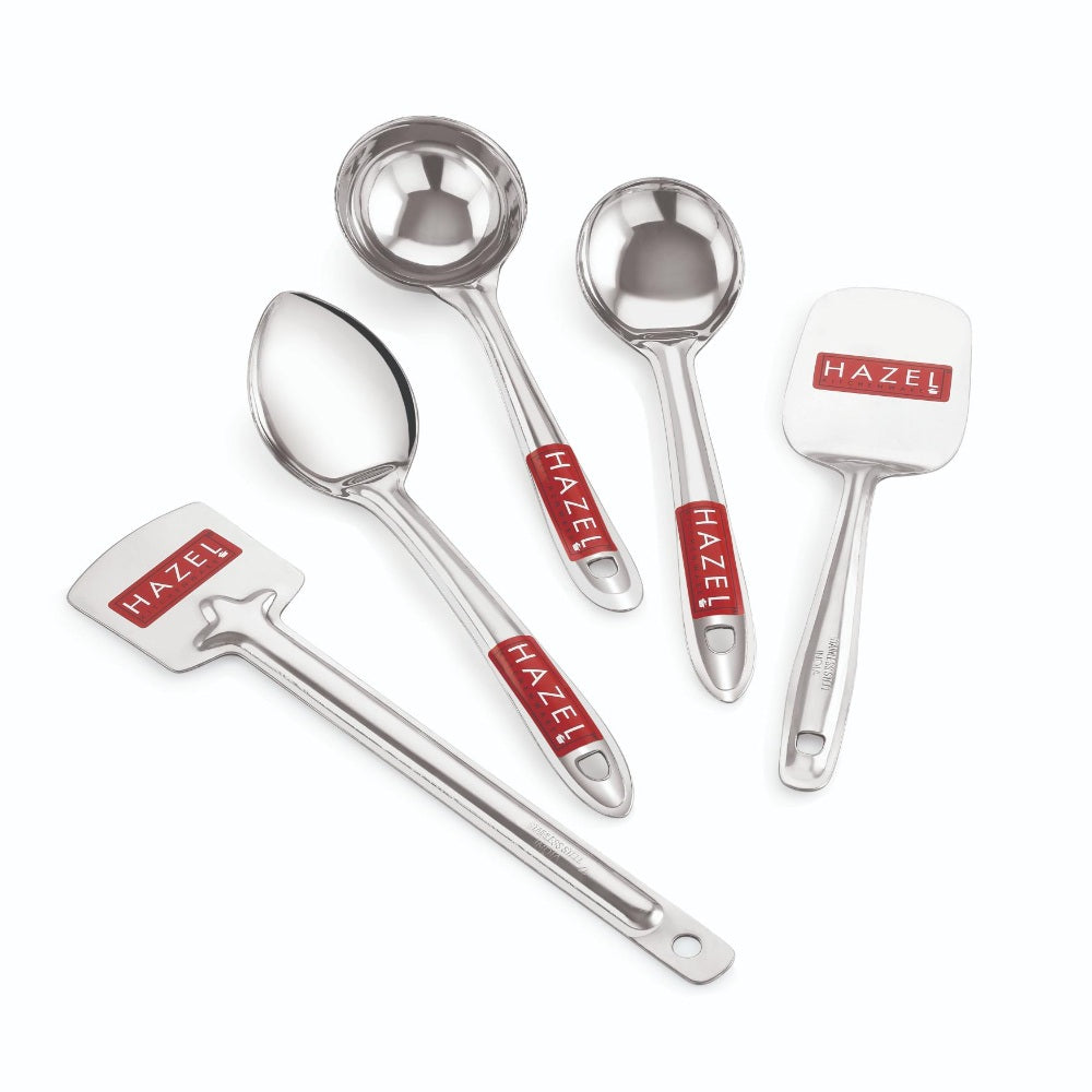 Stainless Steel Pastry Spoon, Tavetha, Ladle, Oval Spoon, Pan Spoon-  Set of 5