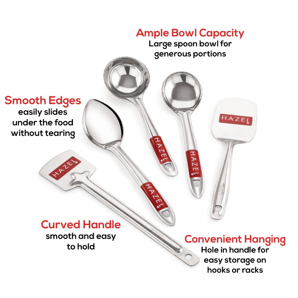 Stainless Steel Pastry Spoon, Tavetha, Ladle, Oval Spoon, Pan Spoon-  Set of 5