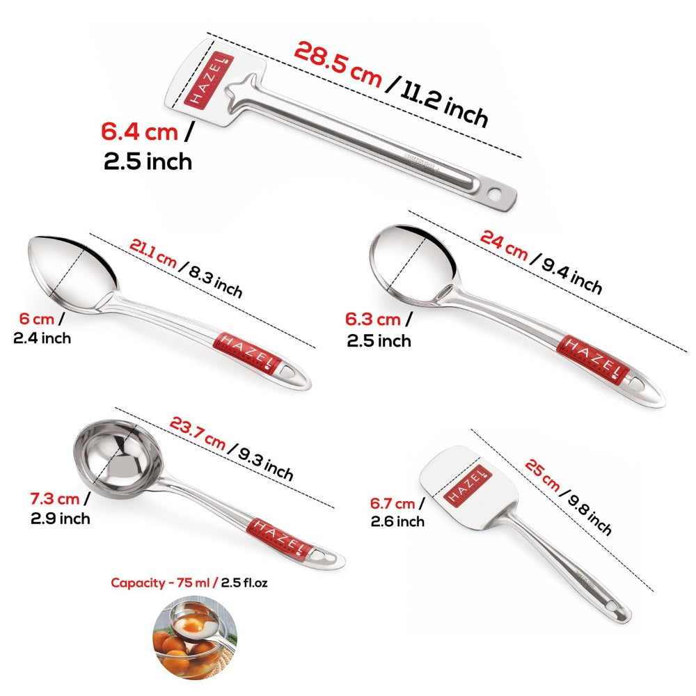 Stainless Steel Pastry Spoon, Tavetha, Ladle, Oval Spoon, Pan Spoon-  Set of 5