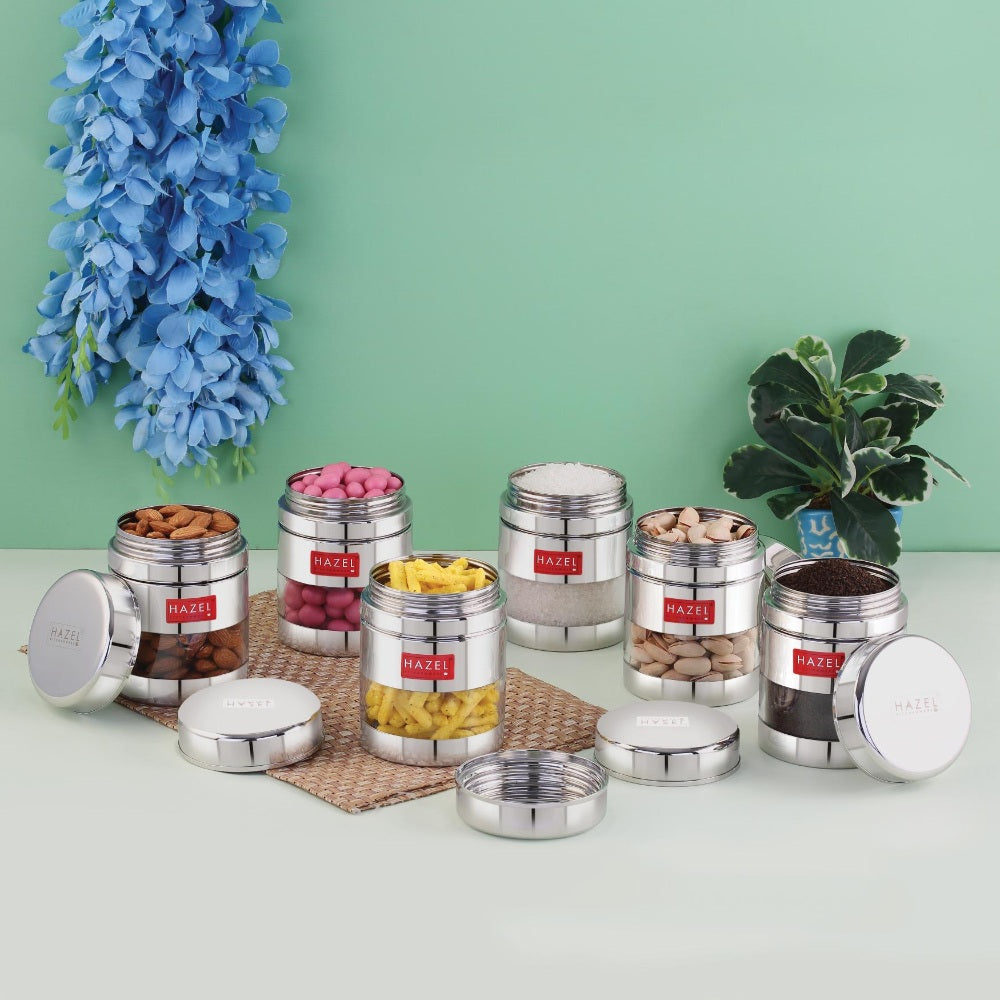 Transparent Airtight Steel Storage Containers – 400 ML, Set of 6