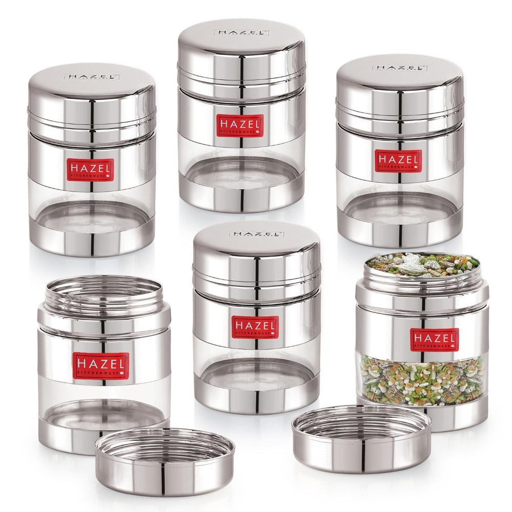 Transparent Airtight Steel Storage Containers – 400 ML, Set of 6