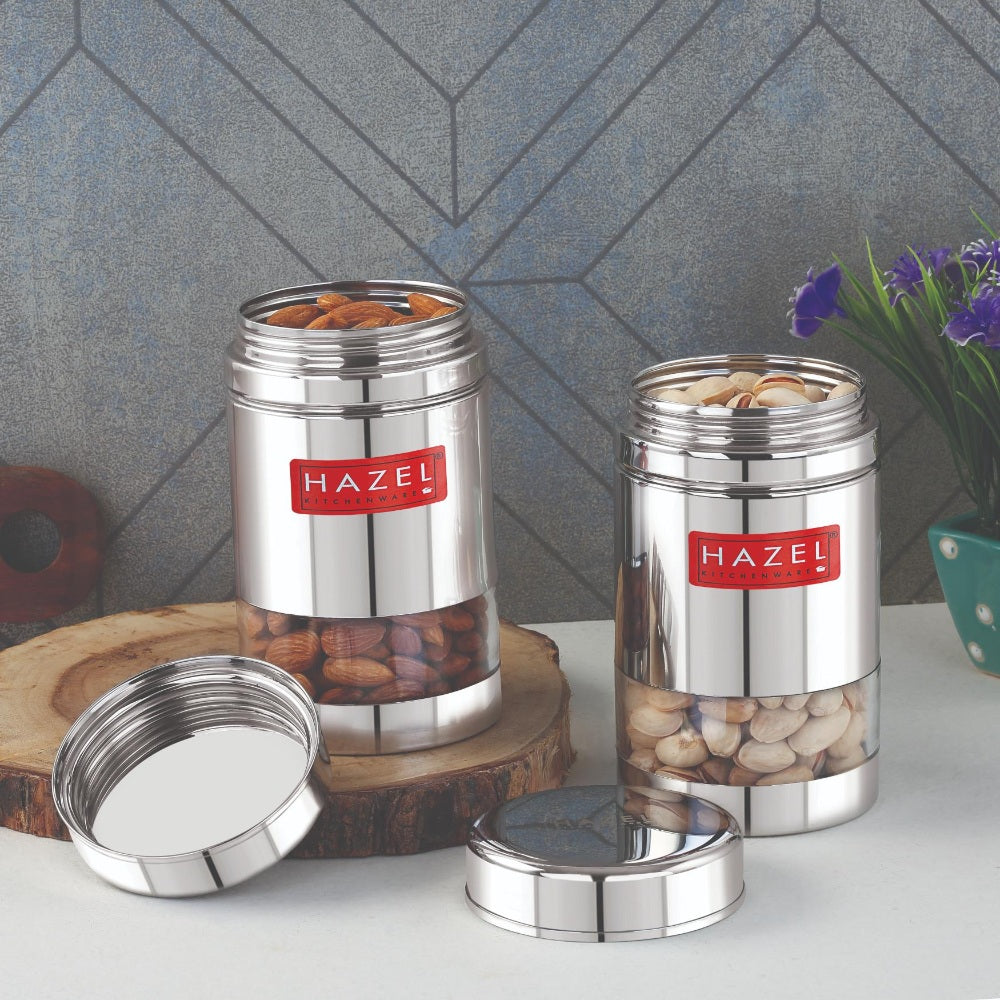 Transparent Airtight Steel Storage Containers – 600 ML, Set of 2