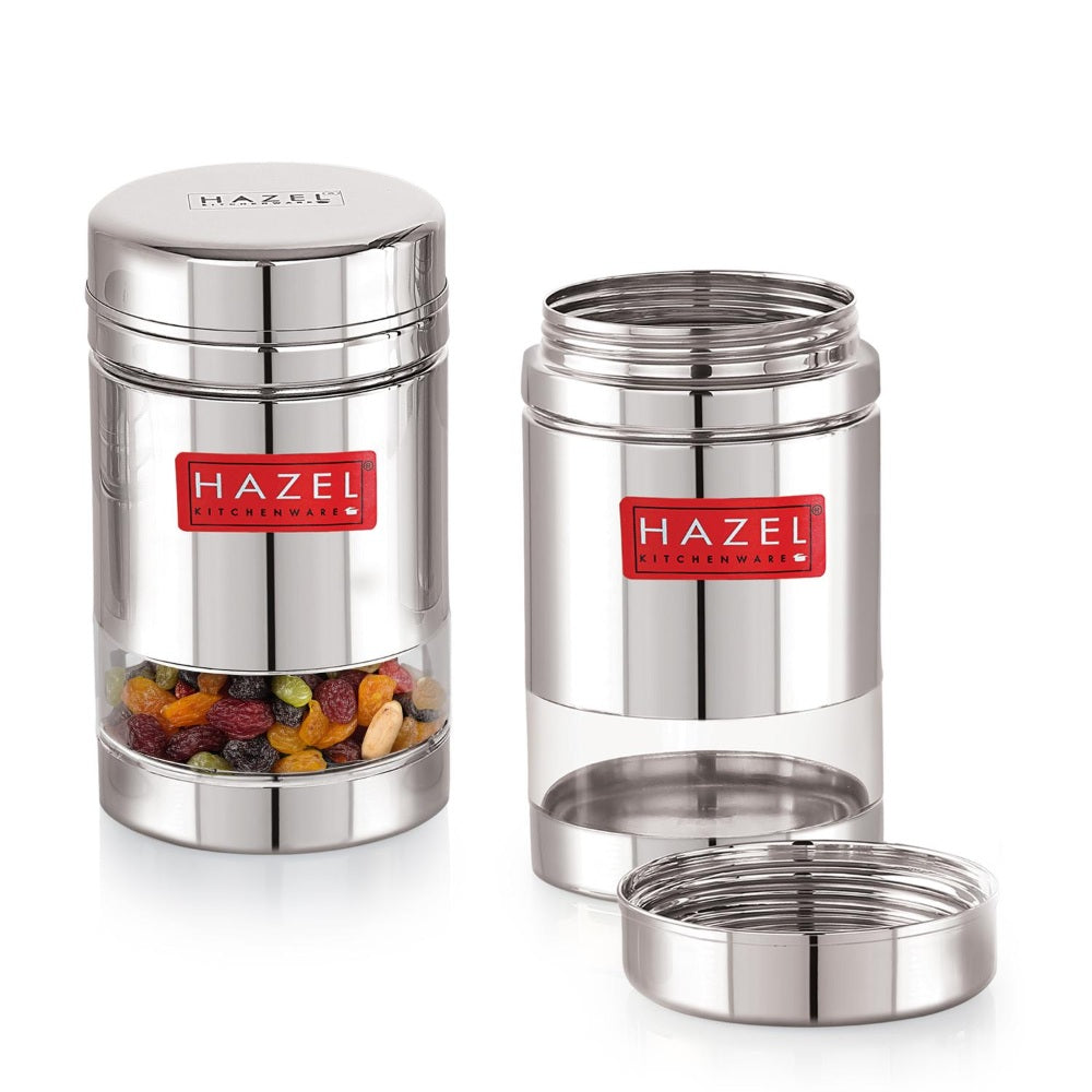 Transparent Airtight Steel Storage Containers – 600 ML, Set of 2