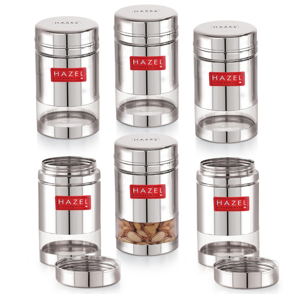 Transparent Airtight Steel Storage Containers – 600 ML, Set of 6