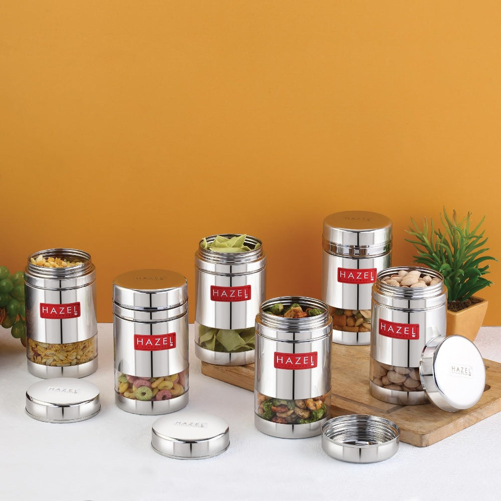 Transparent Airtight Steel Storage Containers – 600 ML, Set of 6