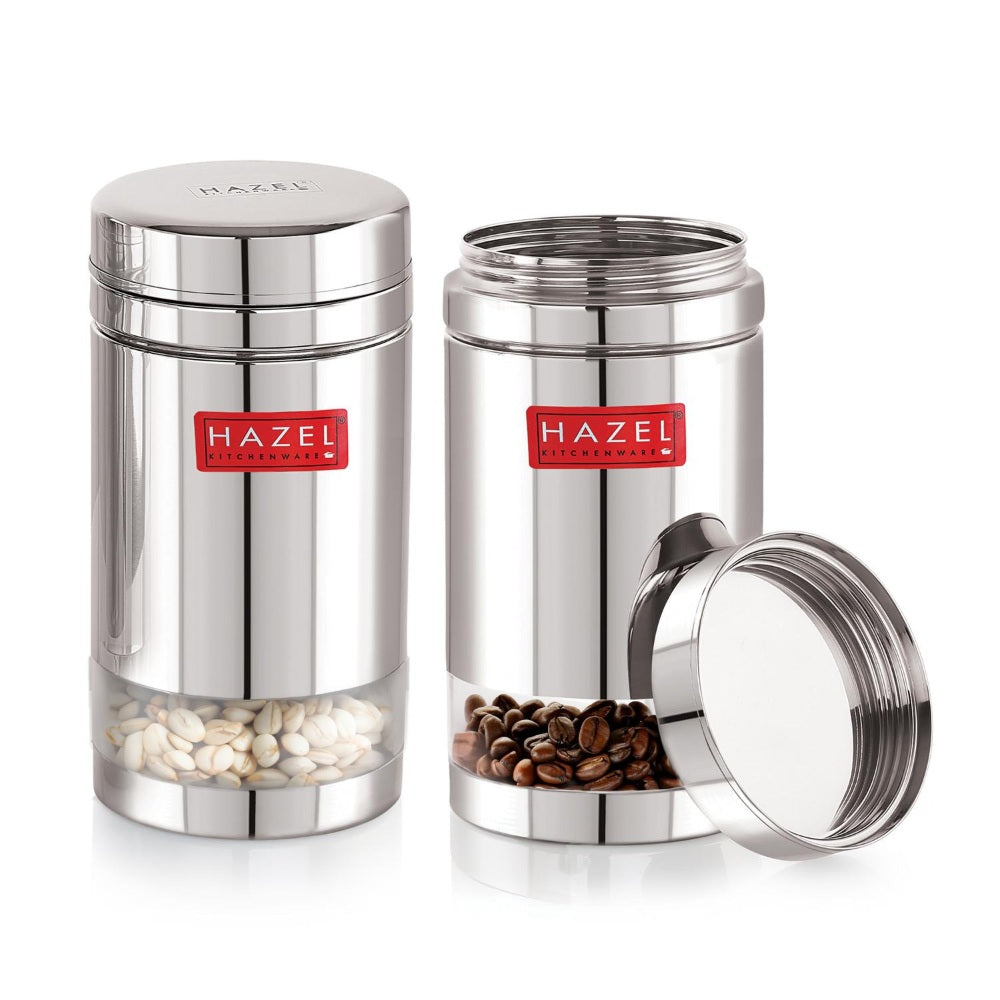 Transparent Airtight Steel Storage Containers – 1200 ML, Set of 2