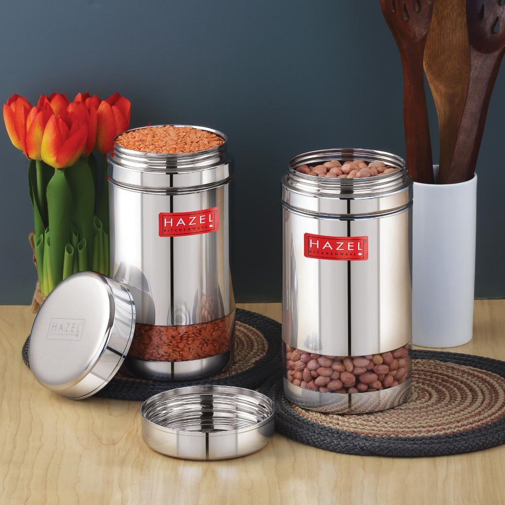 Transparent Airtight Steel Storage Containers – 1200 ML, Set of 2