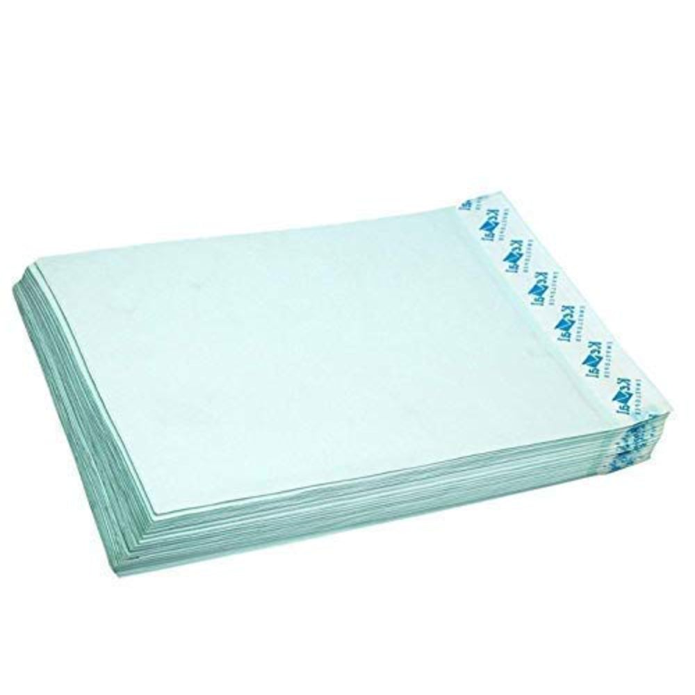 Stack of pale-green envelopes with printed adhesive strips