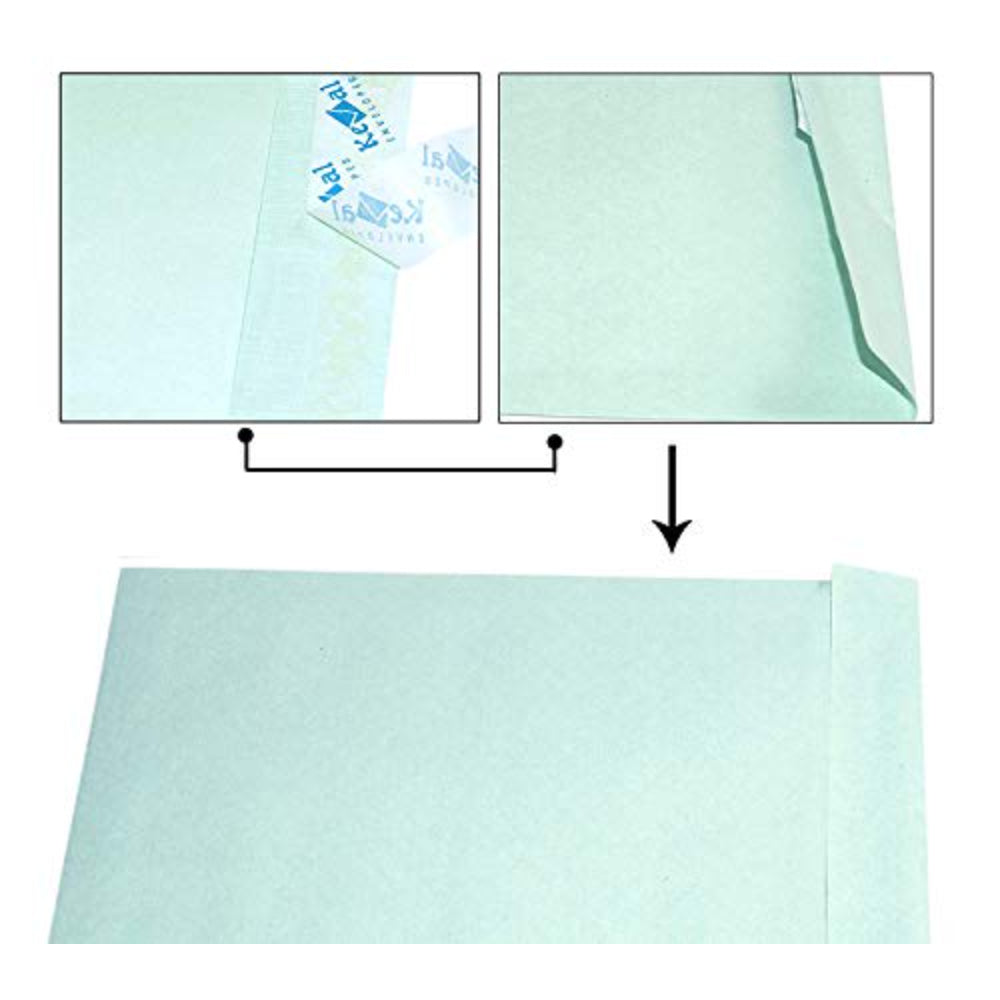 Close-up of adhesive flap on pale-green mailing envelope