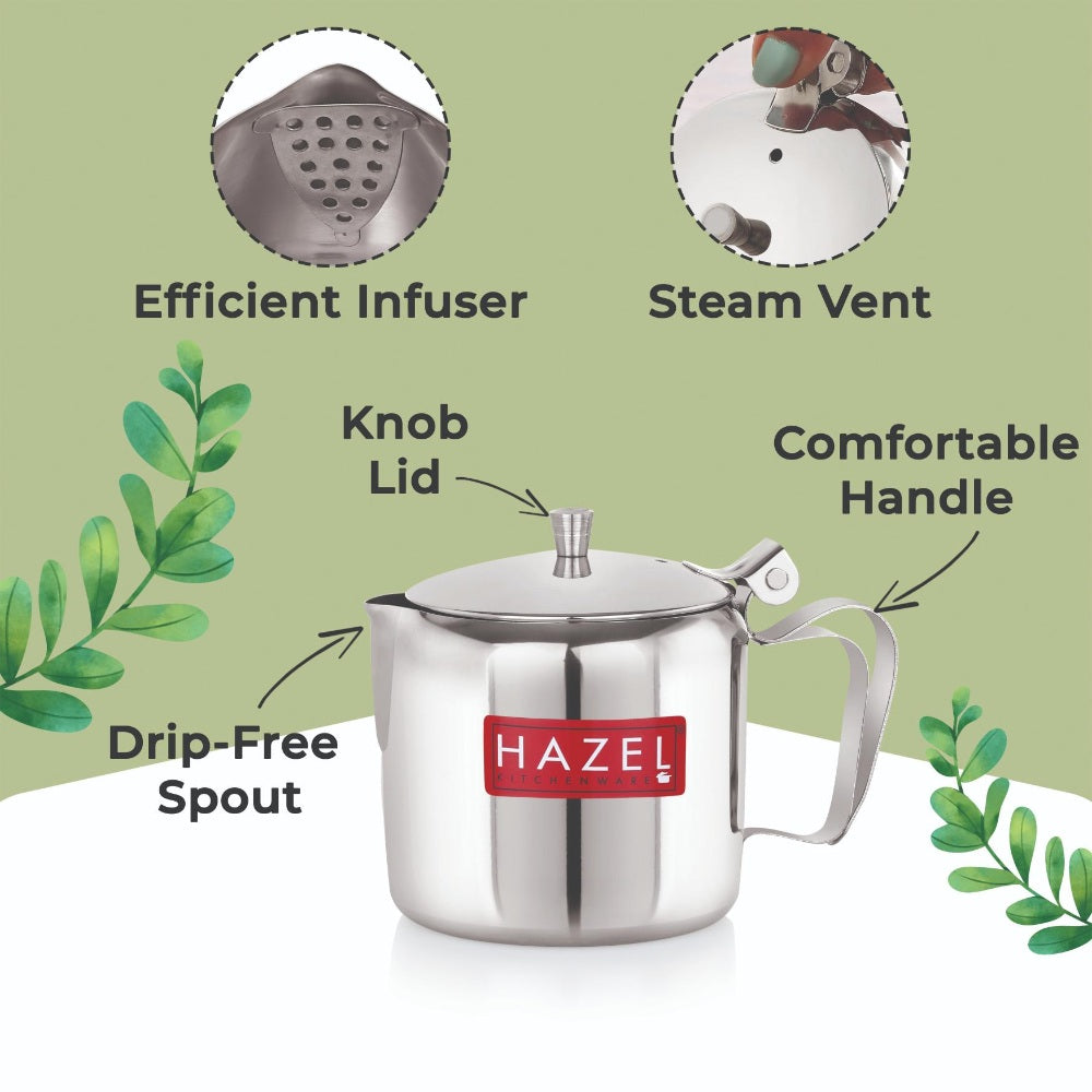 Stainless Steel Tea Serving Pot with Lid, 400 ML