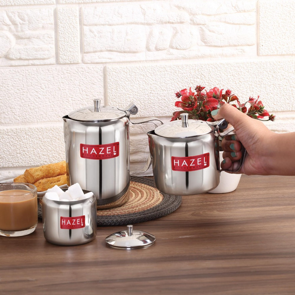 Stainless Steel Tea Serving Pot with Lid – Set of 3