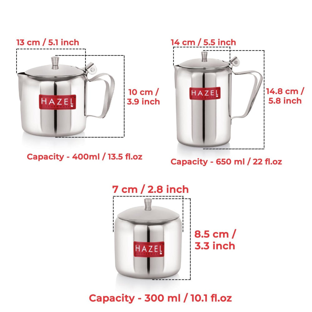 Stainless Steel Tea Serving Pot with Lid – Set of 3