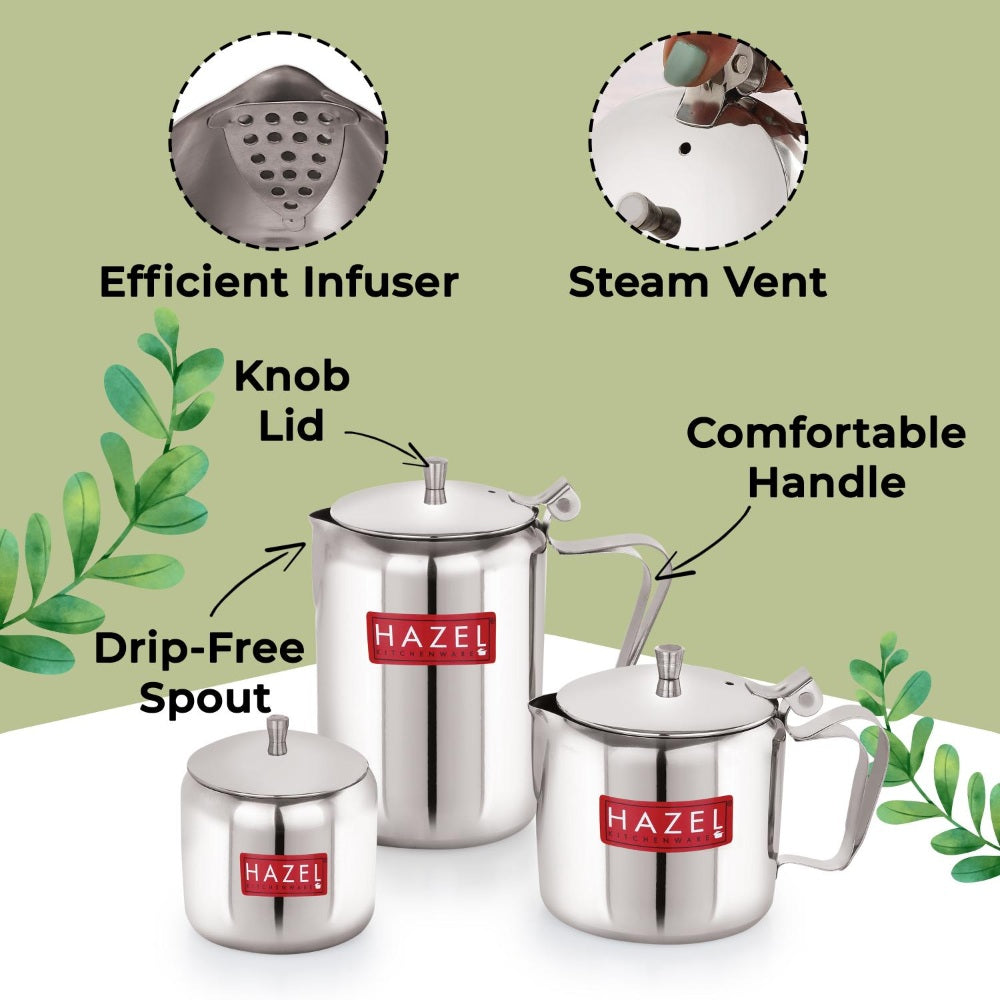 Stainless Steel Tea Serving Pot with Lid – Set of 3