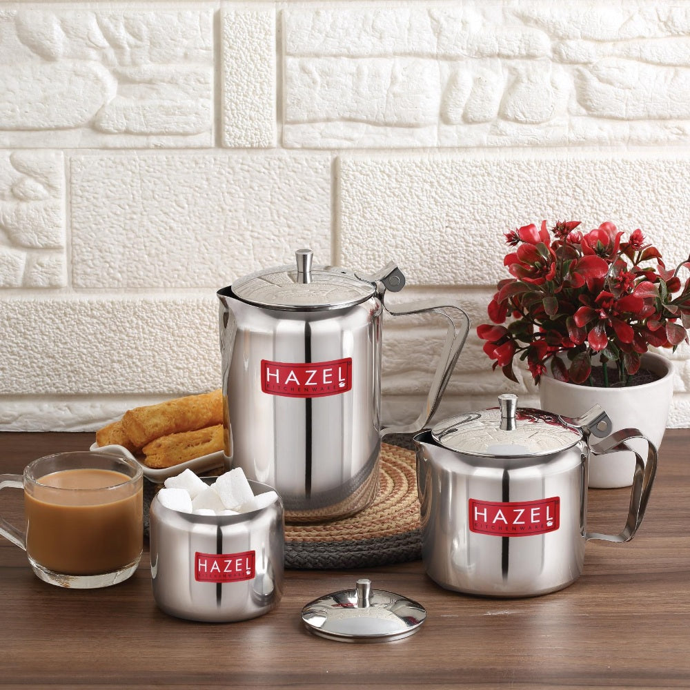 Stainless Steel Tea Serving Pot with Lid – Set of 3