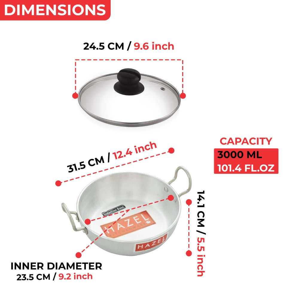 Aluminium Induction Kadai with Lid – 3000 ML, 24.5 cm
