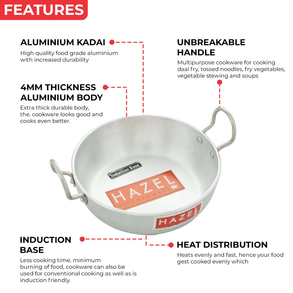 Aluminium Induction Deep Fry Kadai with Lid, Durable Kitchen Cookware