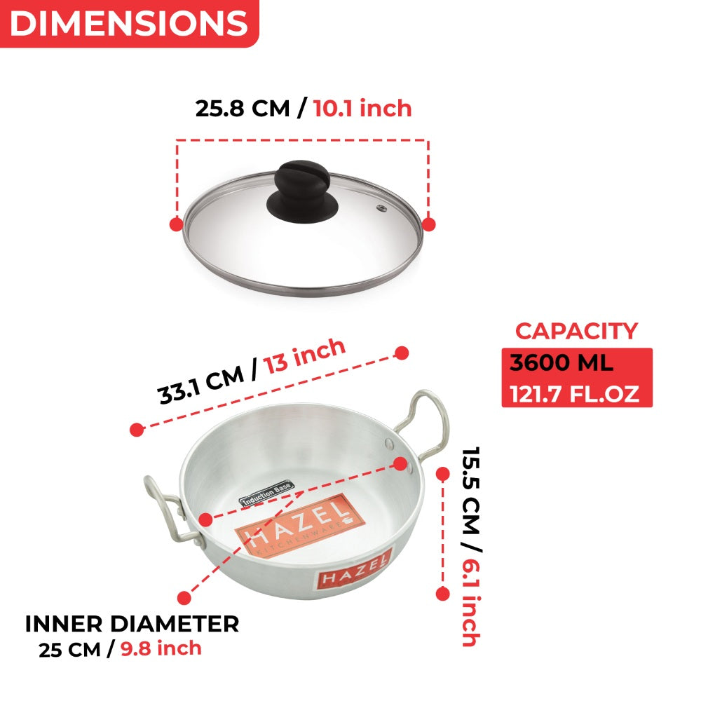 Aluminium Induction Deep Fry Kadai /Frypan with Lid – 3600 ML, 25.8 cm