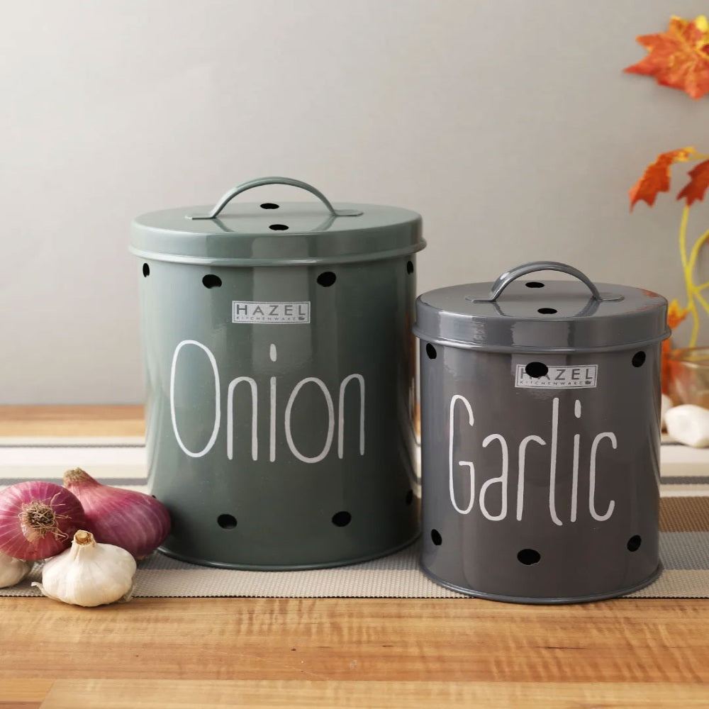 Garlic Onion Storage Container  With Lid - Set Of 2