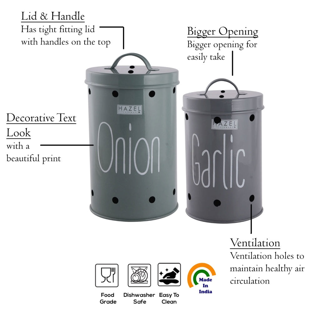 Garlic Onion Storage Container  With Lid - Set Of 2