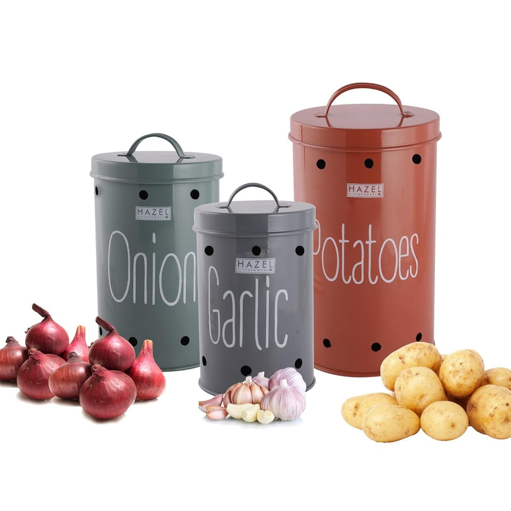Potato Onion Garlic Storage Container with Wooden Lid, Kitchen Organizer