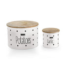 Garlic Potato Storage Box with Wooden Lid, Set of 2