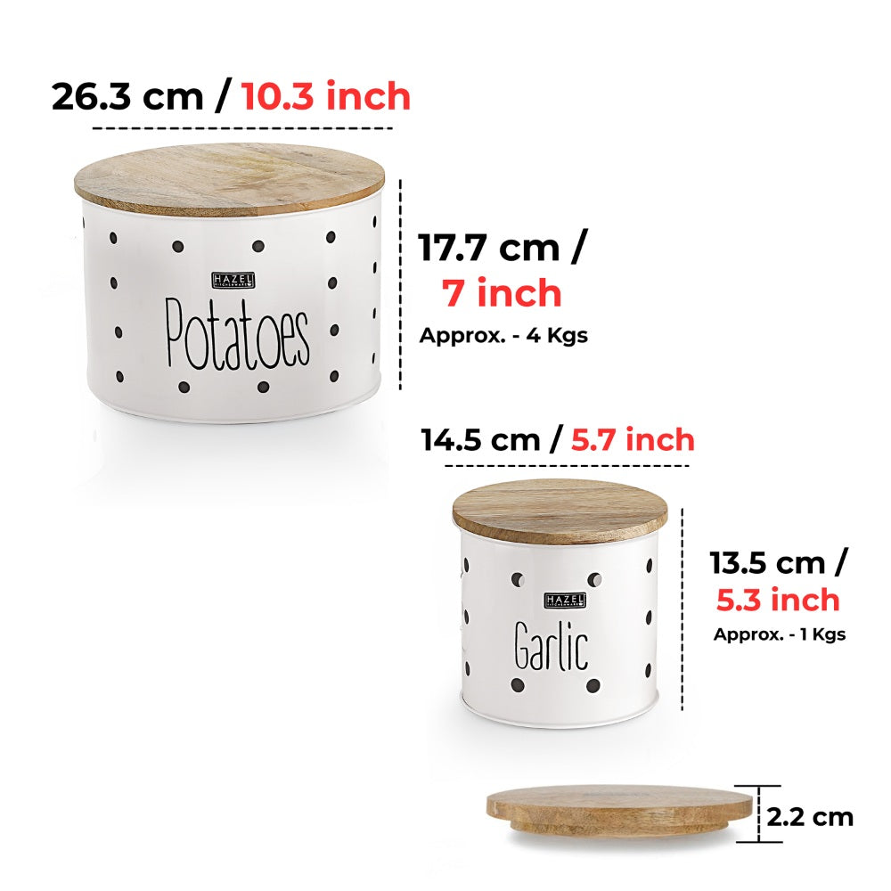 Garlic Potato Storage Box with Wooden Lid, Set of 2