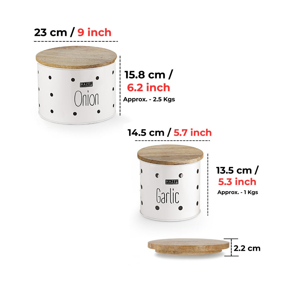 Garlic Onion Storage Box with Wooden Lid, Set of 2