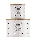 Garlic Onion Storage Box with Wooden Lid, Set of 2