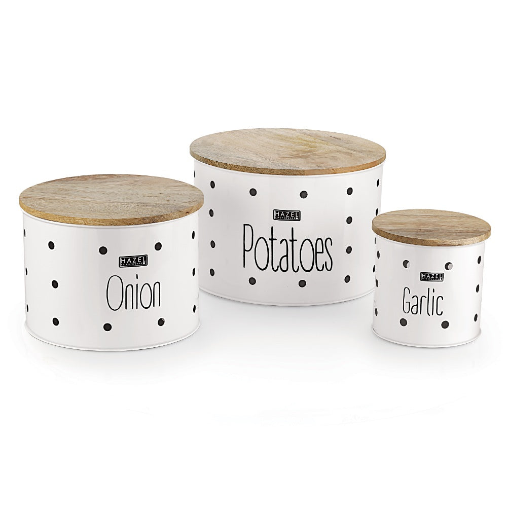 Potato Onion Garlic Storage Box with wood Lid, Set of 3