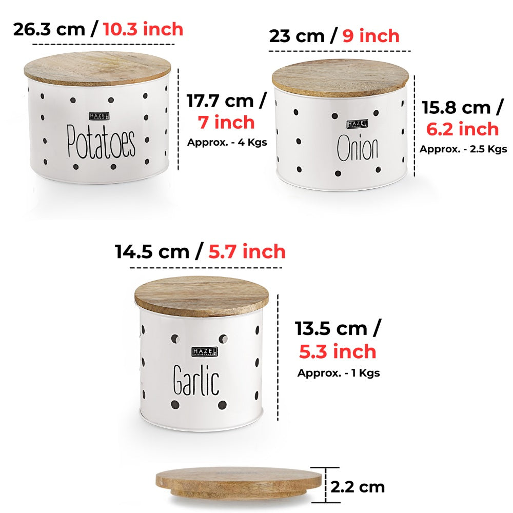 Potato Onion Garlic Storage Container with Wooden Lid, Kitchen Organizer