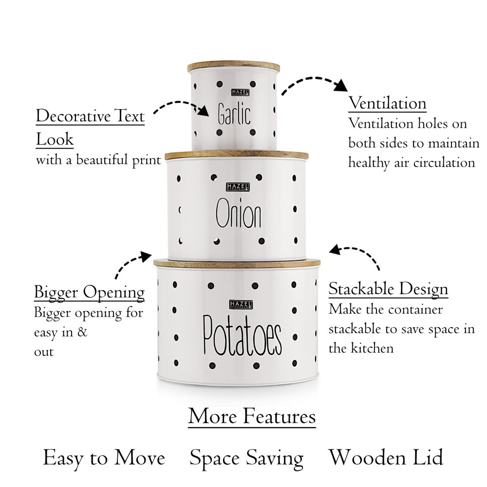 Potato Onion Garlic Storage Container with Wooden Lid, Kitchen Organizer