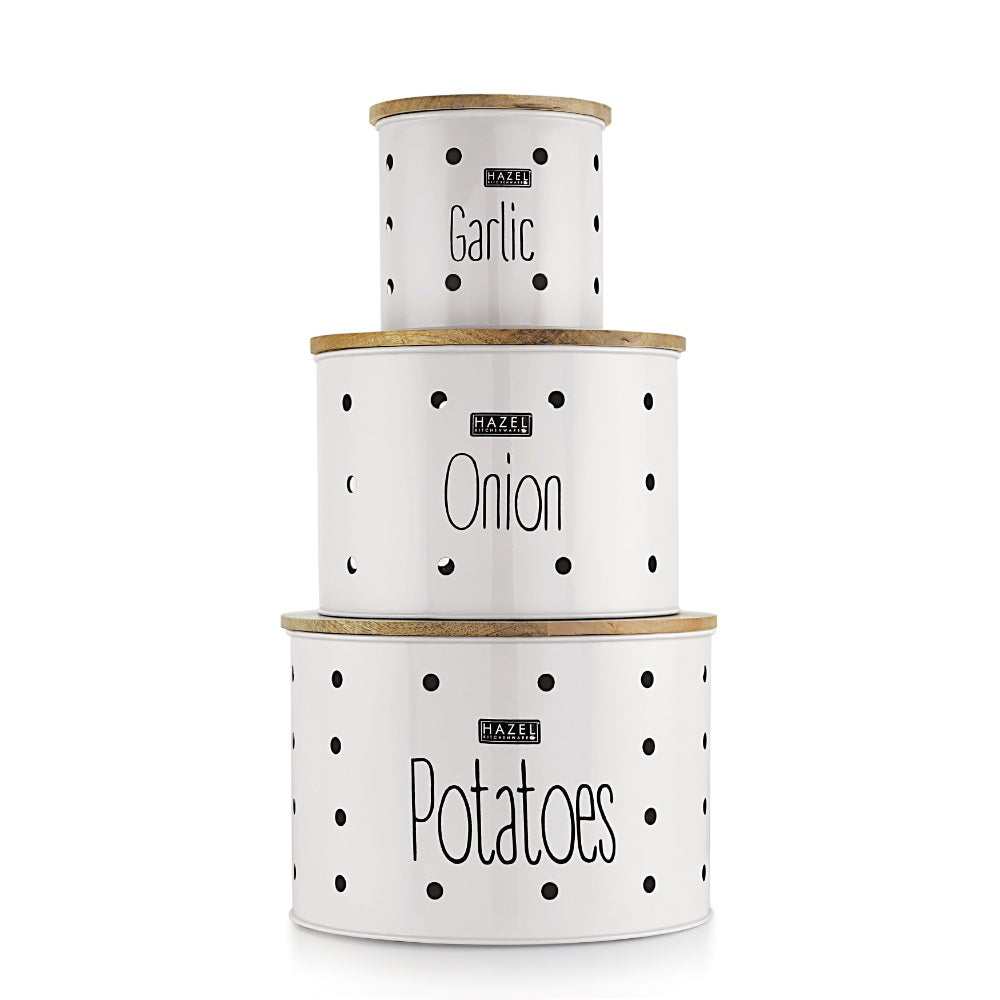 Potato Onion Garlic Storage Box with wood Lid, Set of 3