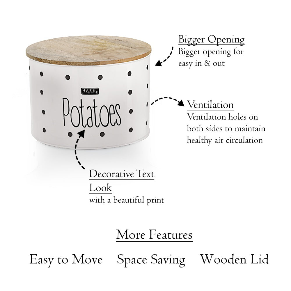 Container with annotated feature callouts: bigger opening, ventilation holes, decorative text look, plus easy to.