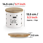 Garlic Storage Container with Wooden Lid, White – 1 KG