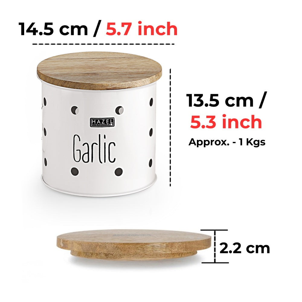 Potato Onion Garlic Storage Container with Wooden Lid, Kitchen Organizer