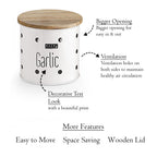 Garlic Storage Container with Wooden Lid, White – 1 KG