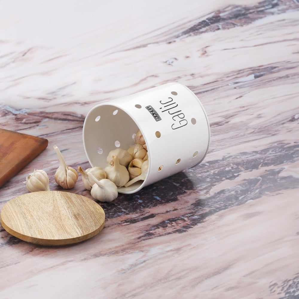 Potato Onion Garlic Storage Container with Wooden Lid, Kitchen Organizer