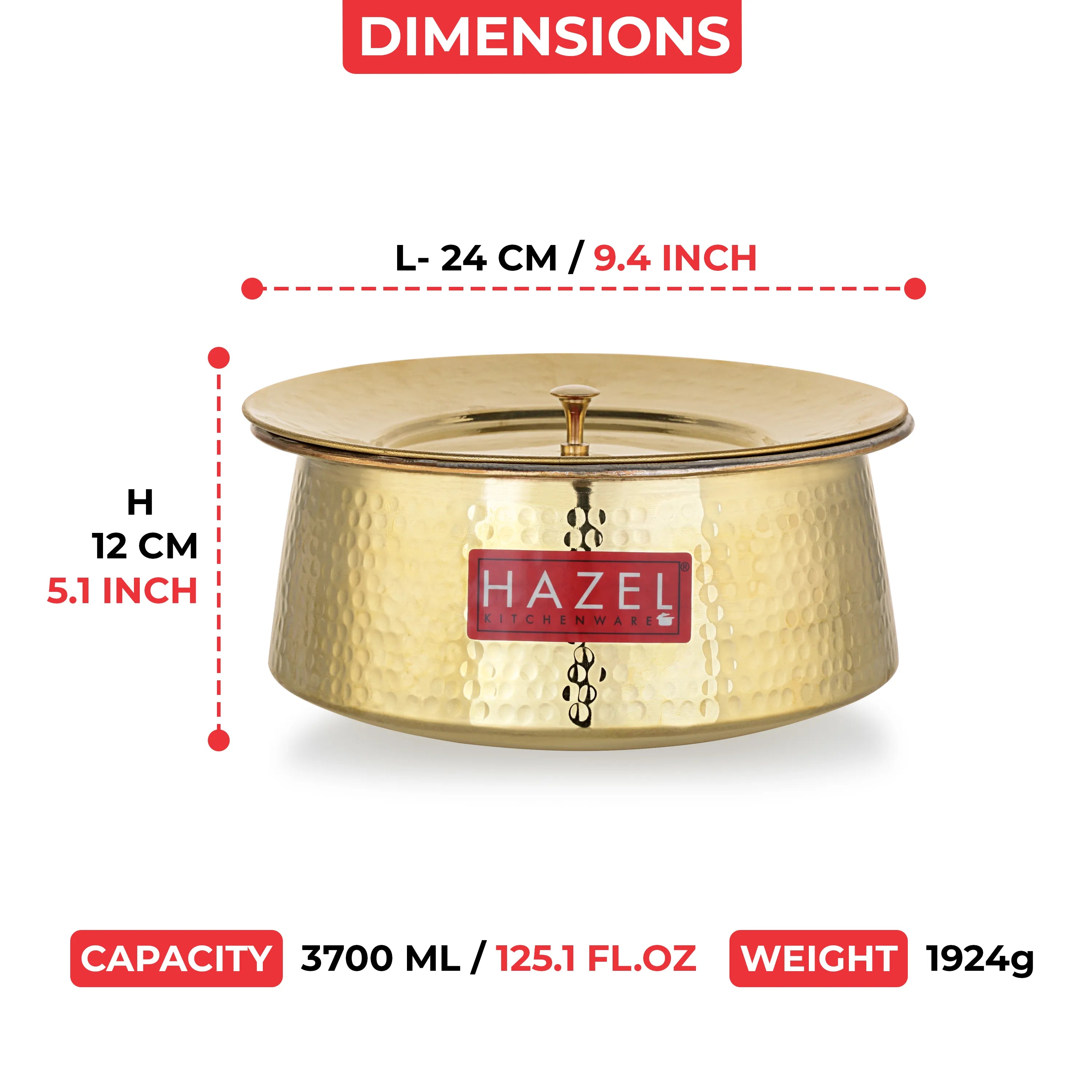 Brass Hammered Urli with Lid – 3700 ML, 24cm