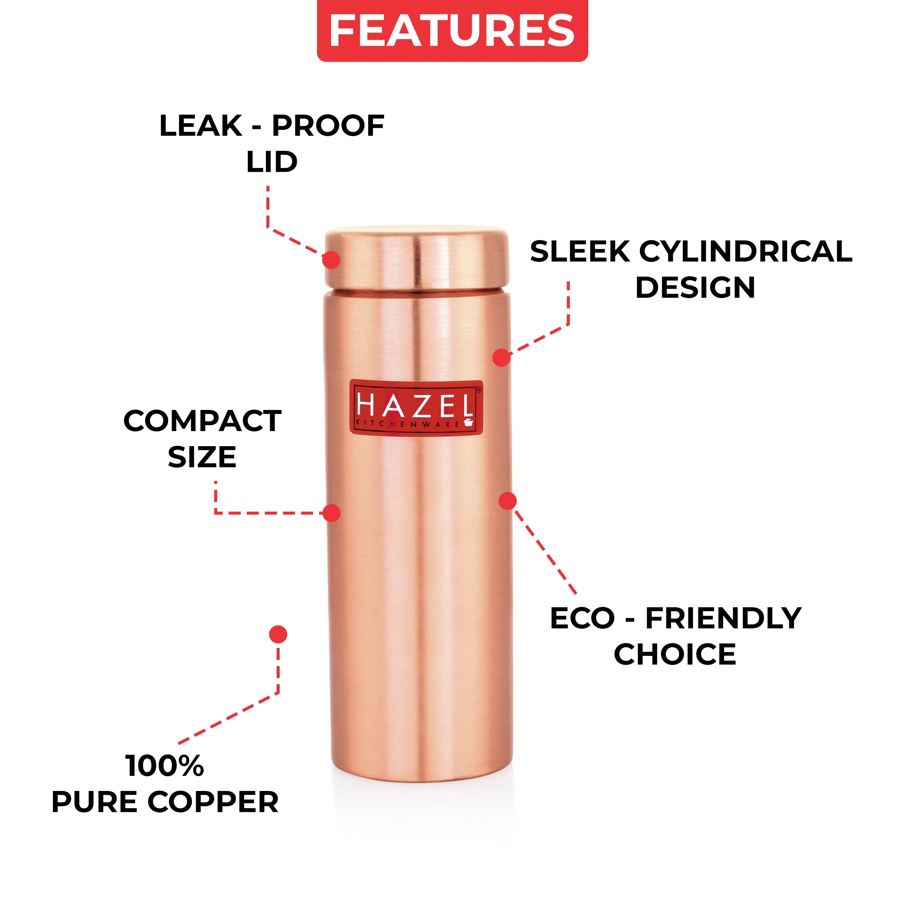 Copper Water Bottle for School – 500 ML