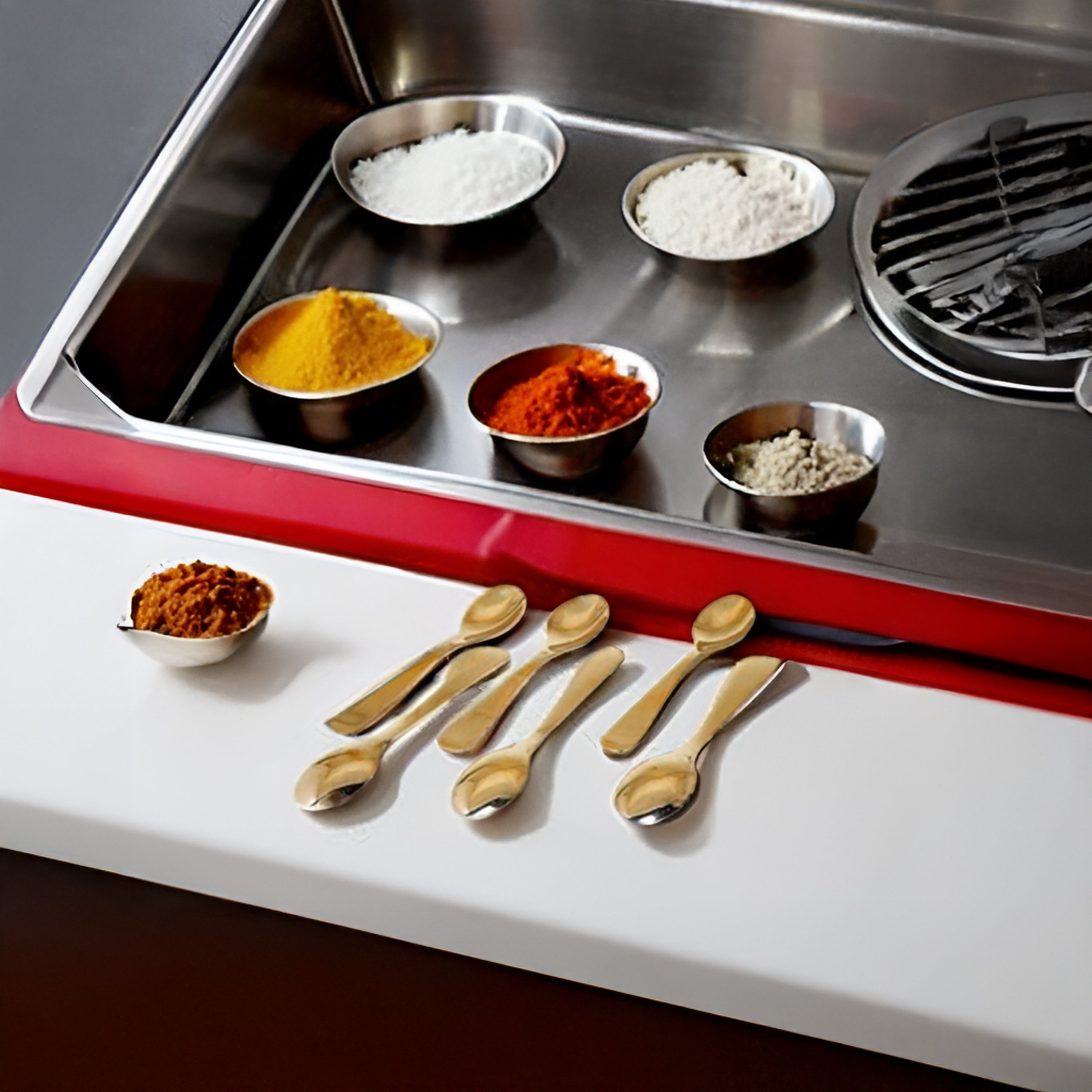 Brass Masala Spoon for kids, Spice Jars & Containers, Set of 6