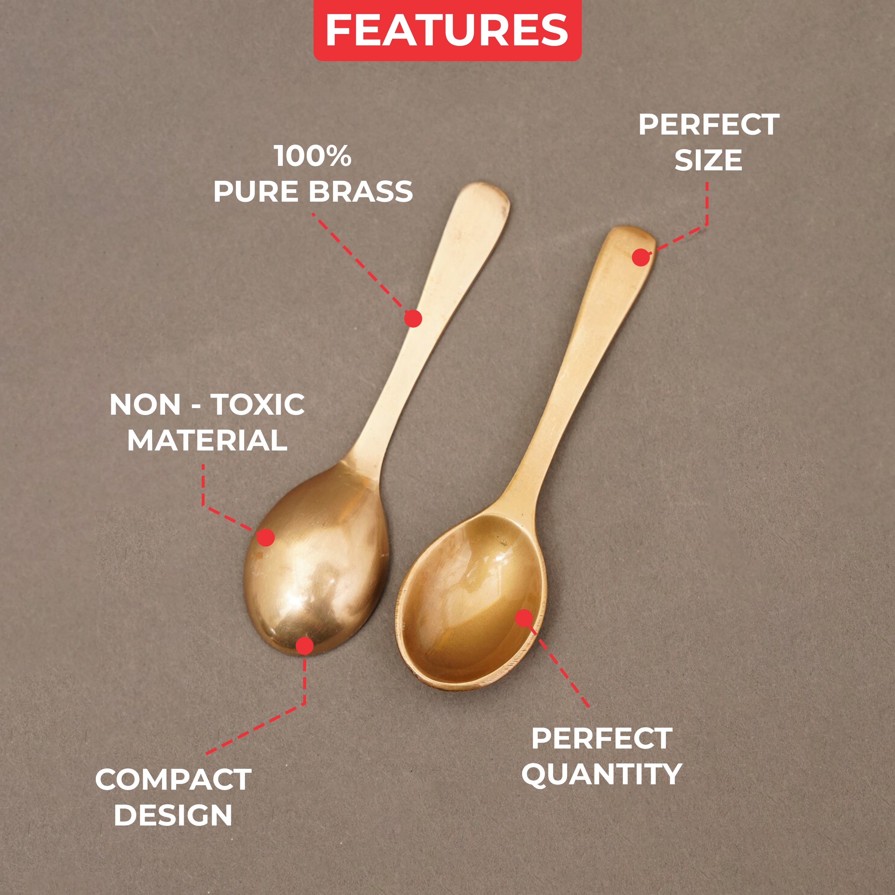 Brass Masala Spoon for kids, Spice Jars & Containers, Set of 6