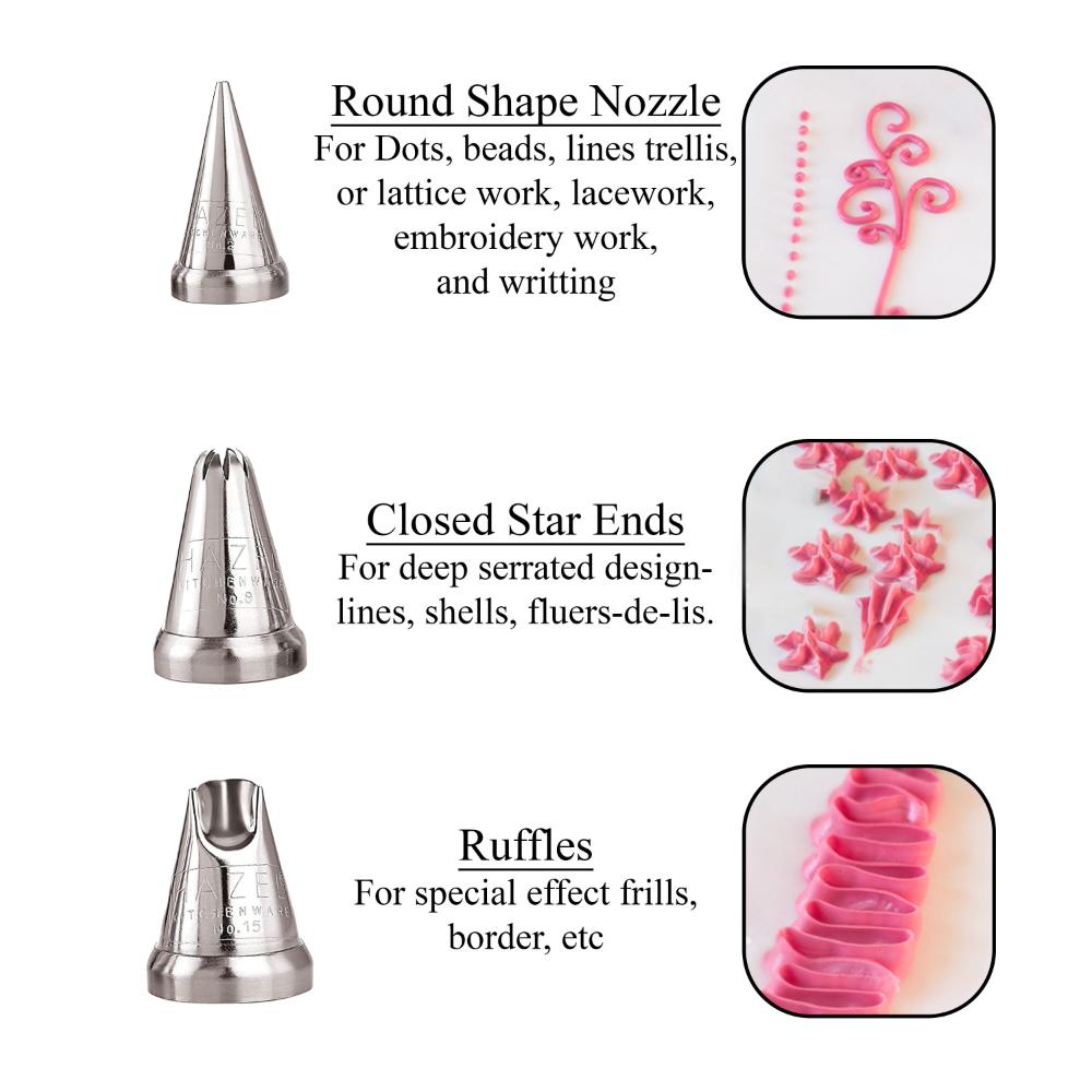 Disposable Piping Bags, Pack of 100 with 3 Nozzles(Round, Star & Ruffles)