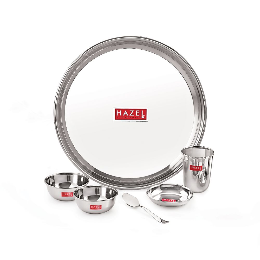 Stainless Steel Dinner Set - 6pc ( Plate, Glass, Dessert Plate, Bowls & Spoon)
