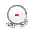 Stainless Steel Dinner Set - 6pc ( Plate, Glass, Dessert Plate, Bowls & Spoon)