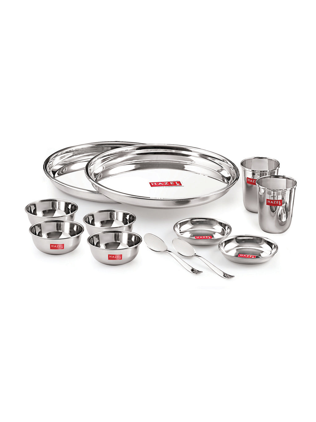 Stainless Steel Dinner Set - 12 pc (2 Plate, 2 Glass, 4 Bowl, 2 Dessert Plate, 2 Spoon)